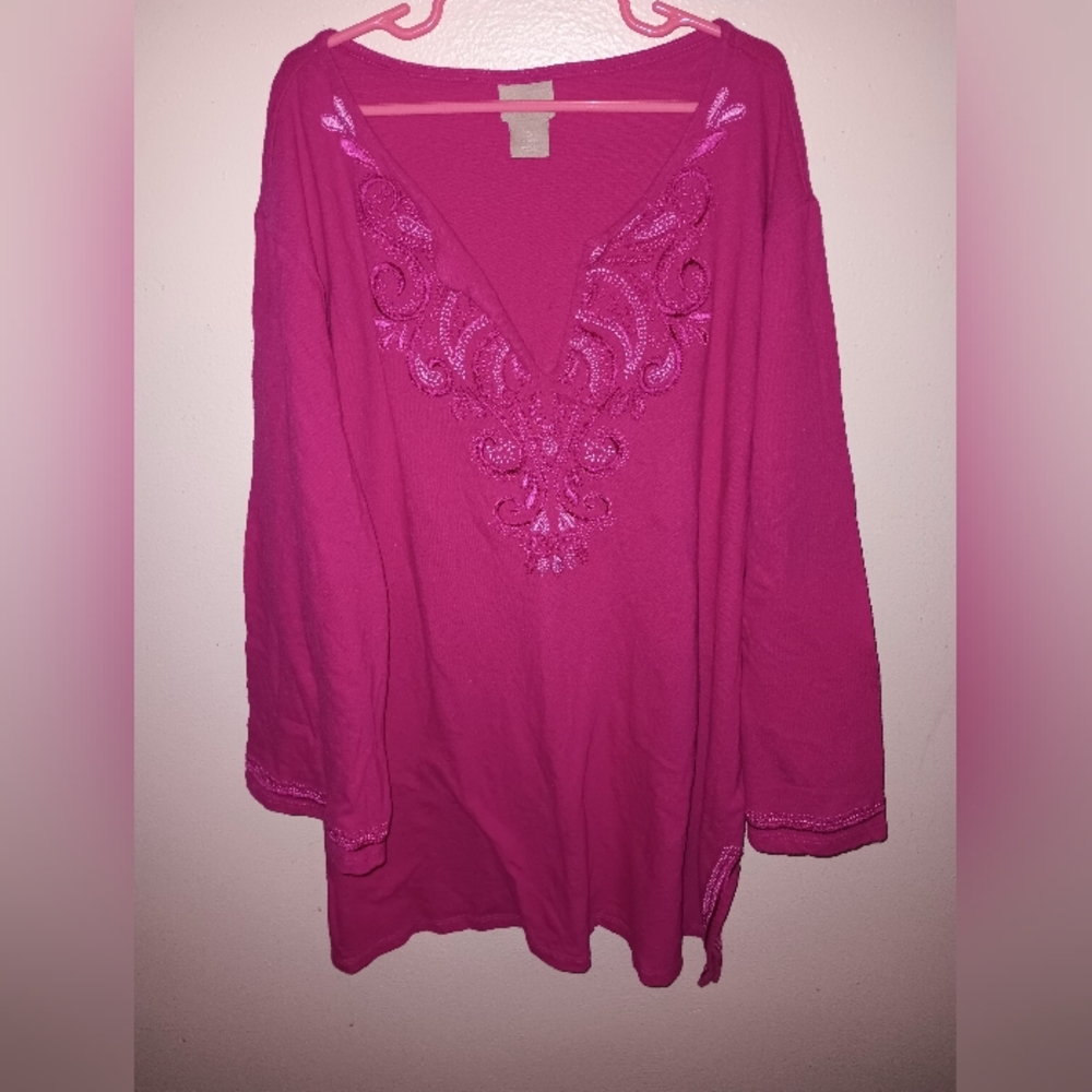 Woman's Pink Designed Shirt. Chico's Brand.